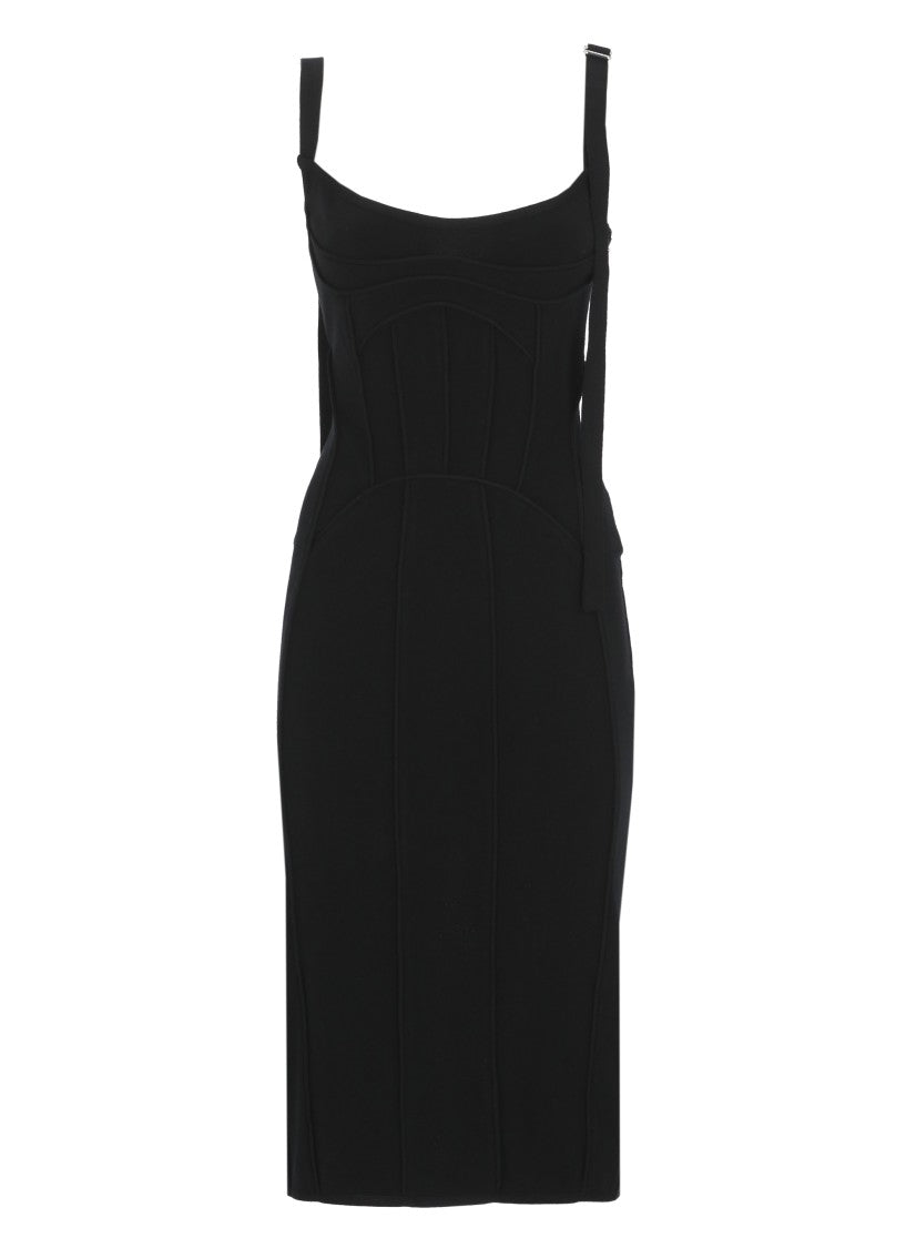The Attico Fitted Black Viscose Midi Dress With Lace Detailing