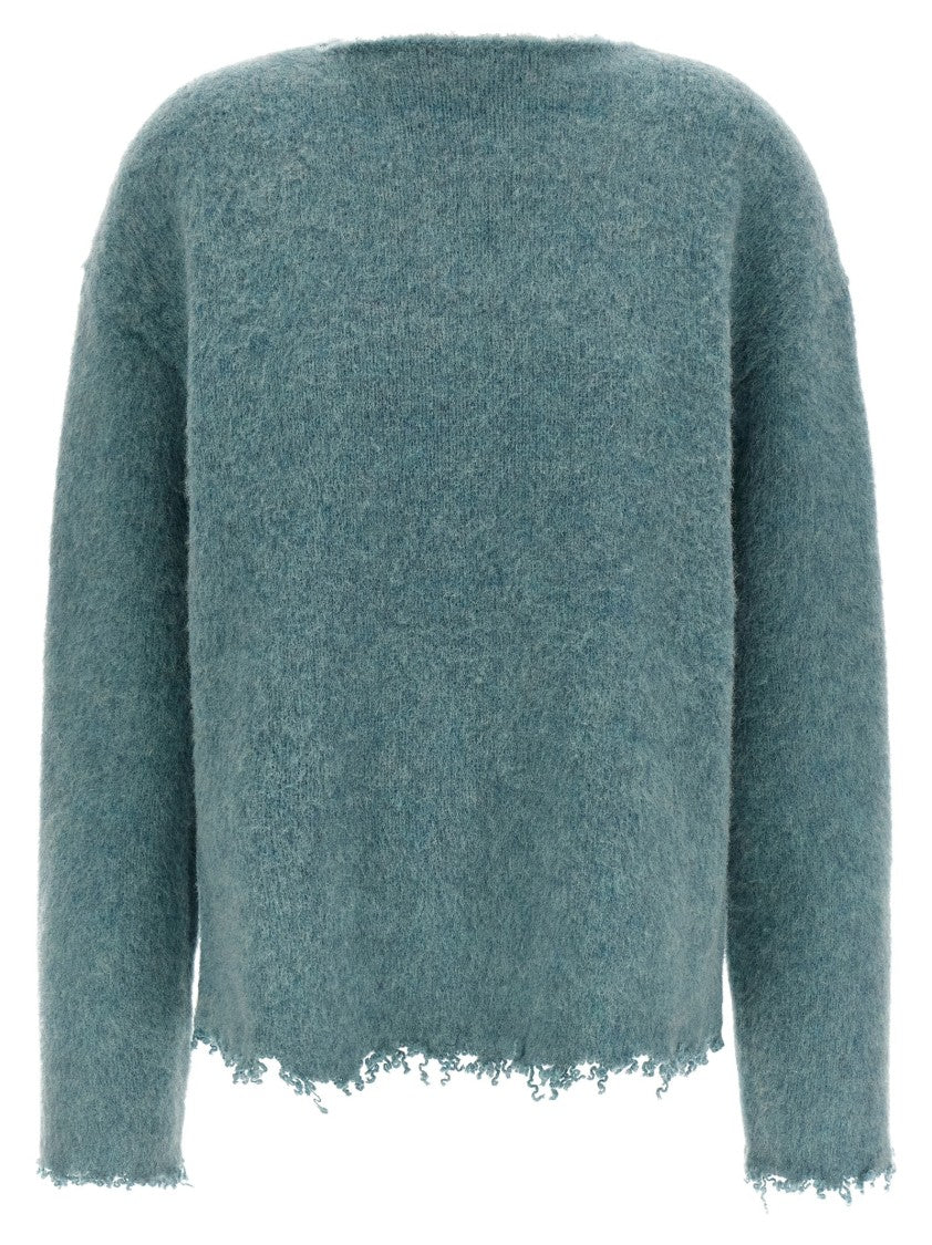Jil Sander Wool Sweater With Boat Neckline And Raw-Cut Fringes