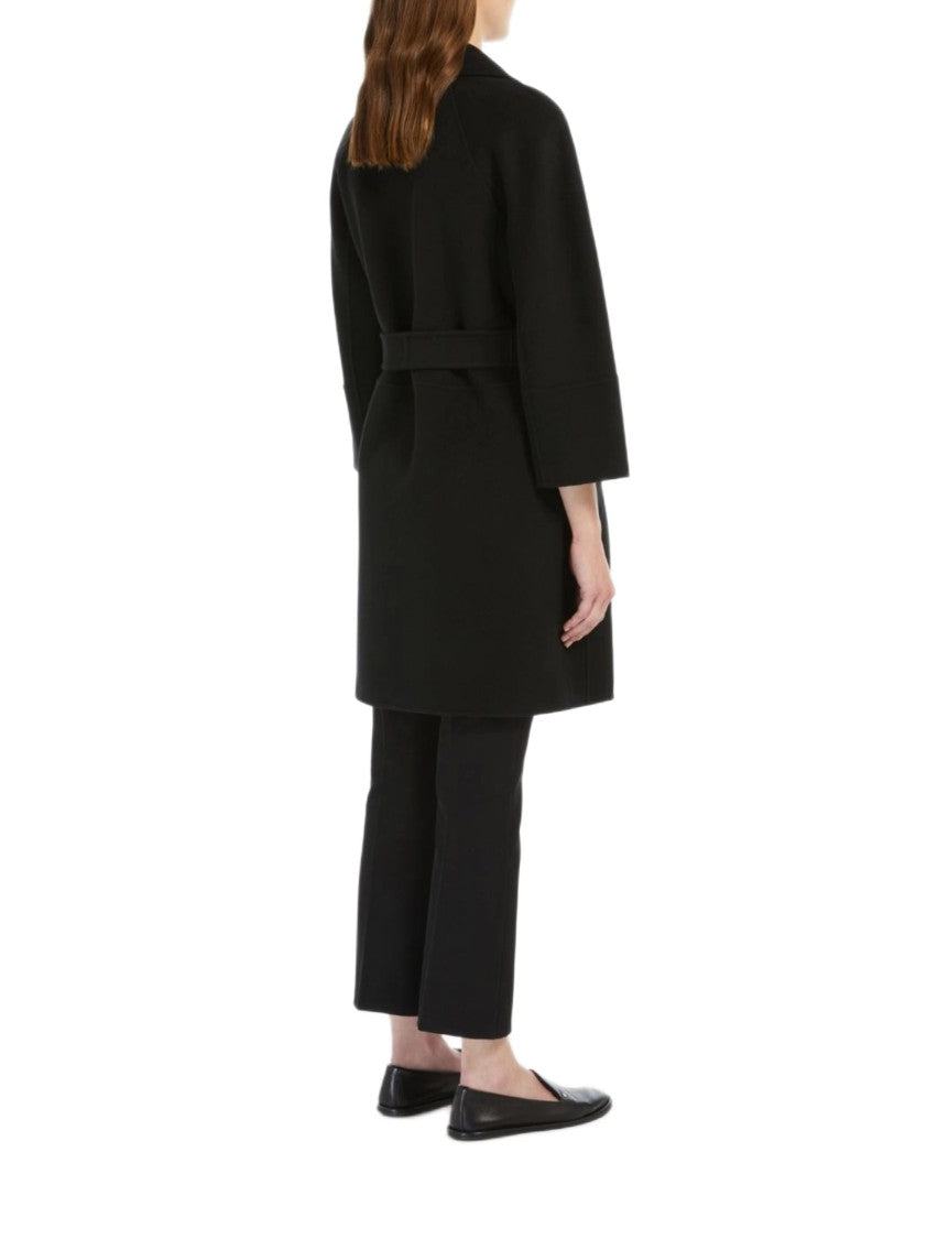 Max Mara Belted Black Coat With Classic Lapel And Minimalist Design