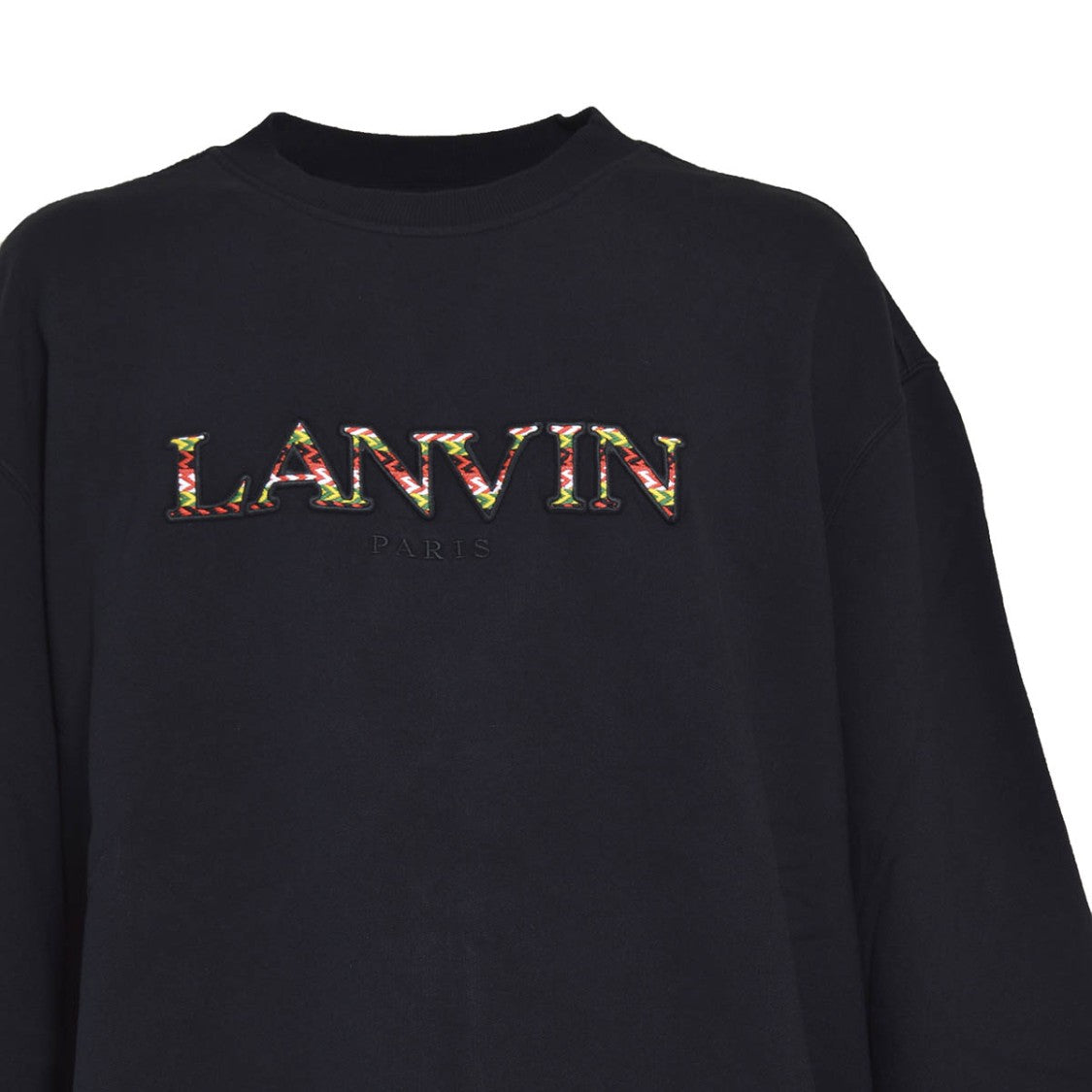 Lanvin Curb Crewneck Sweatshirt In Black With Multicolored Embroidery
