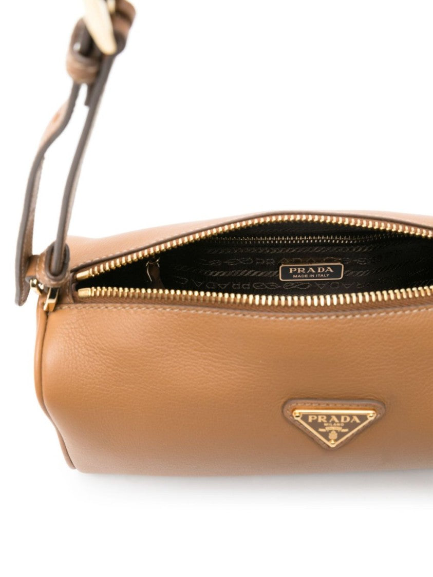 Prada Brown Leather Pouch With Adjustable Handle