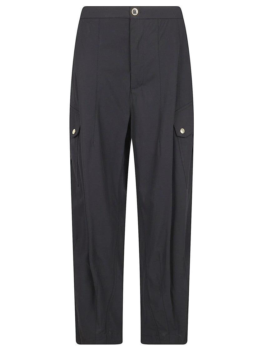 Pinko Cotton Twill Trousers With Crinkled Texture And Utility Pockets