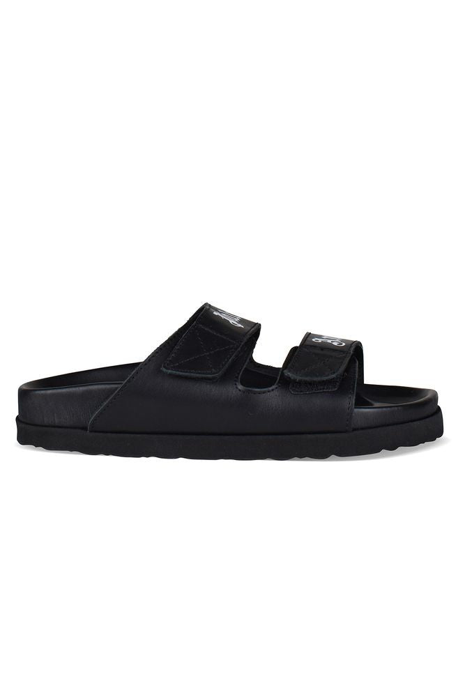 Palm Angels Black Leather Sandals With Velcro Closure