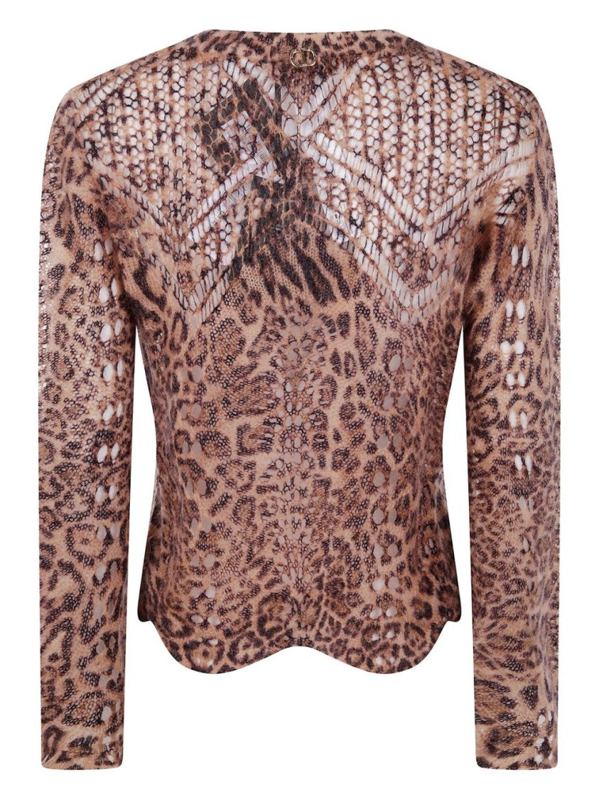 Twin-Set Cropped Animal Print Knit Sweater