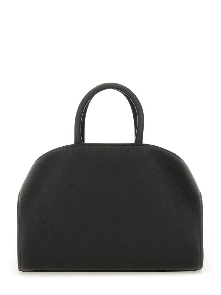 Ferragamo Curved Black Calf Leather Mini Handbag With Gold Accents