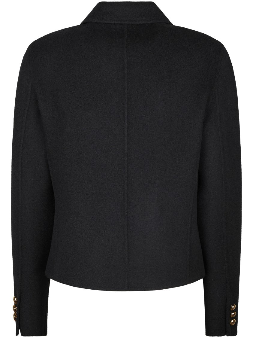 Max Mara Cropped Black Jacket With Classic Collar And Gold-Tone Details