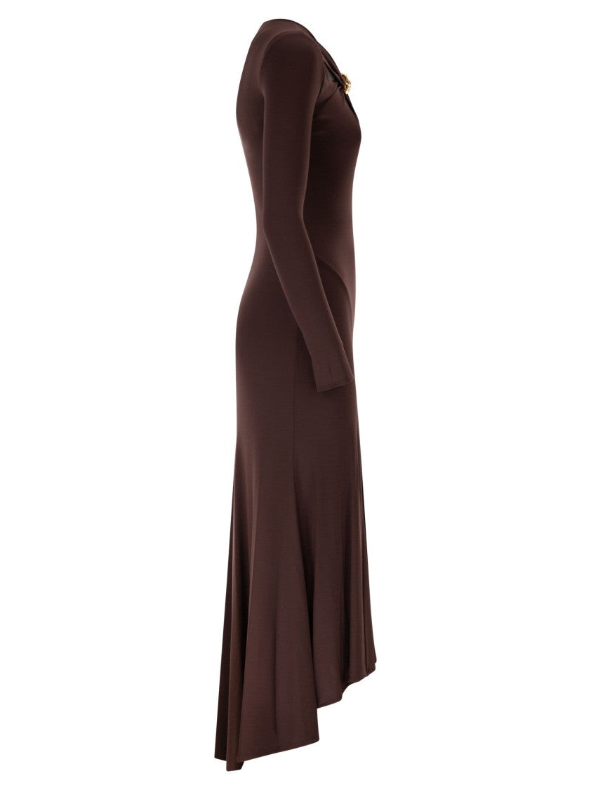 Elisabetta Franchi Crêpe Jersey Midi Dress With Jewel-Embellished Neckline