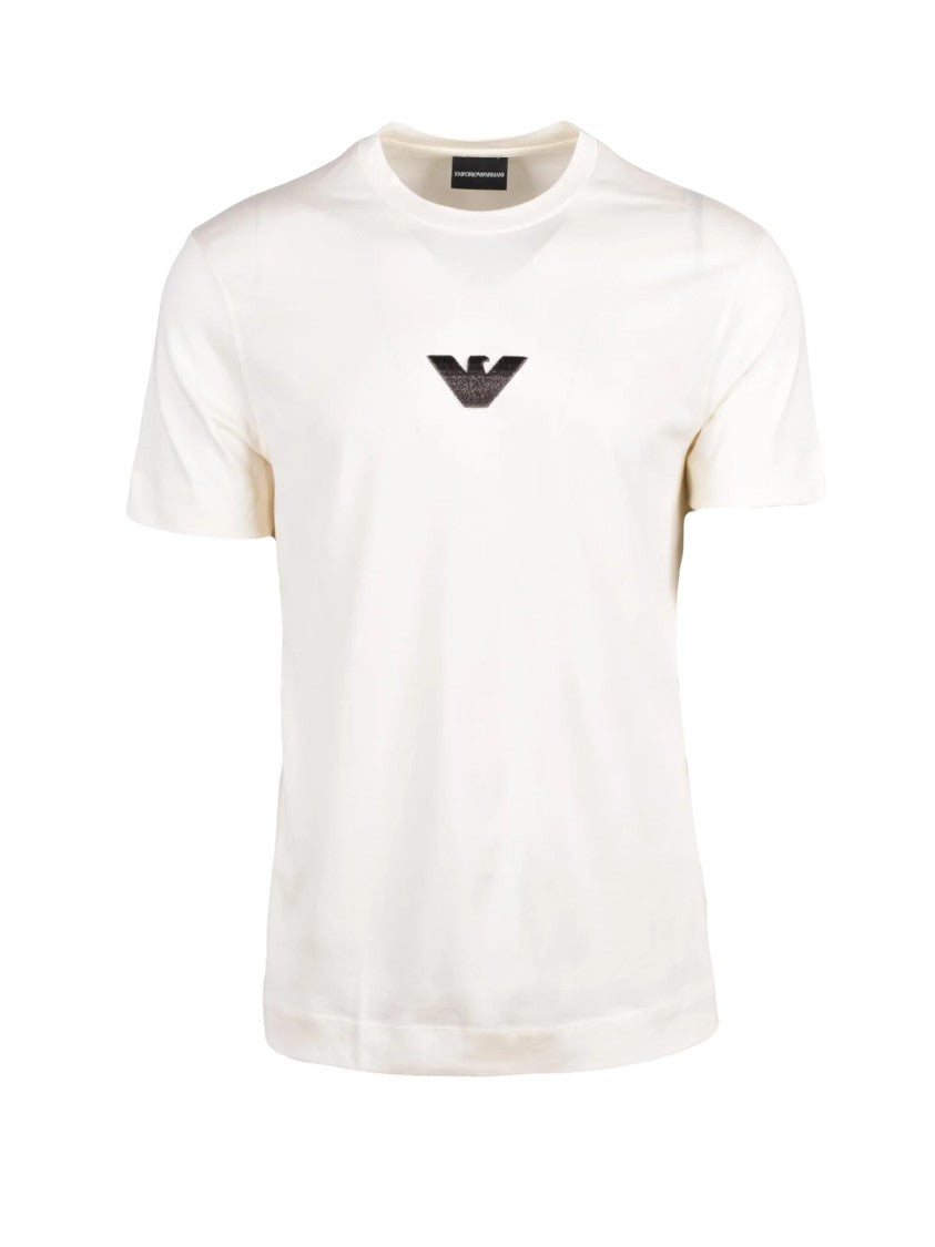 Emporio Armani Cream Cotton Emblem T-Shirt