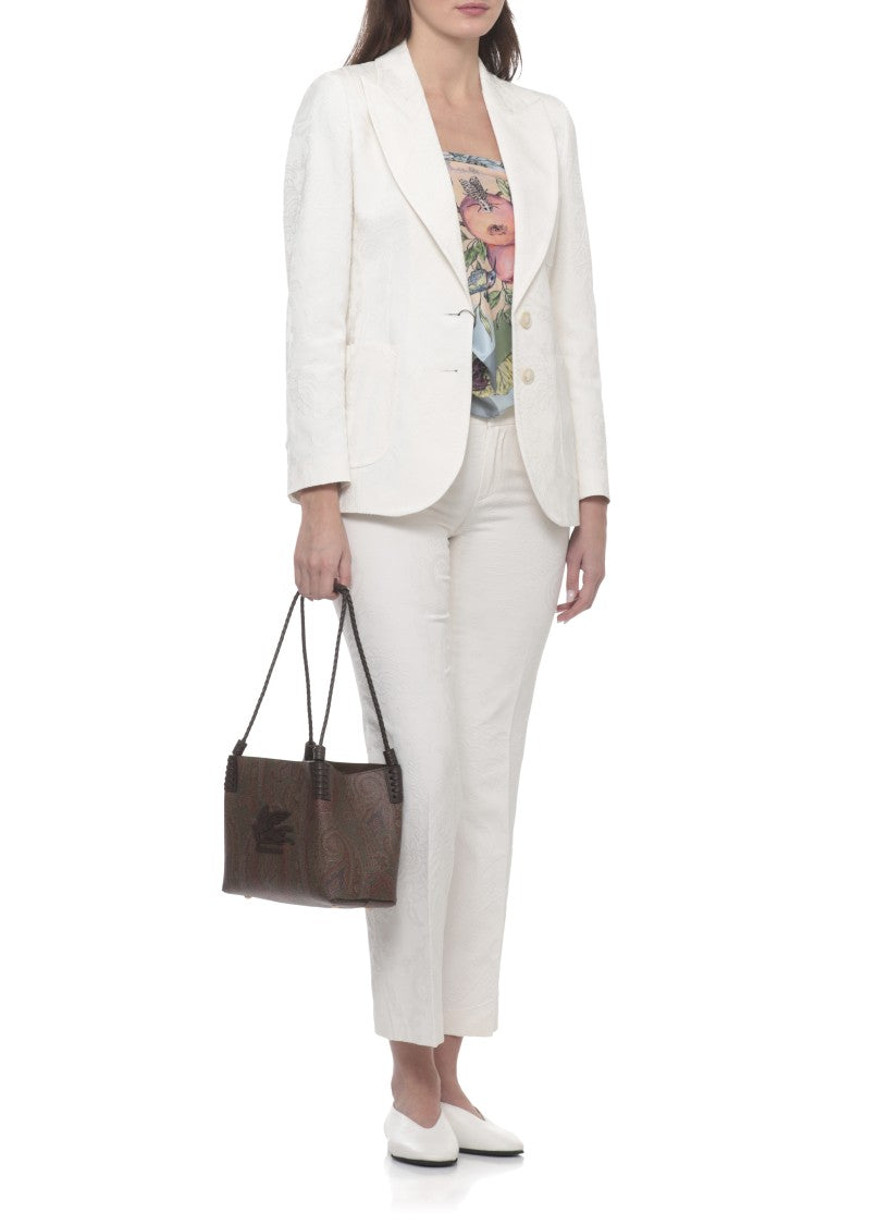 Etro Cotton Shoulder Bag With Woven Handle And Pegasus Logo