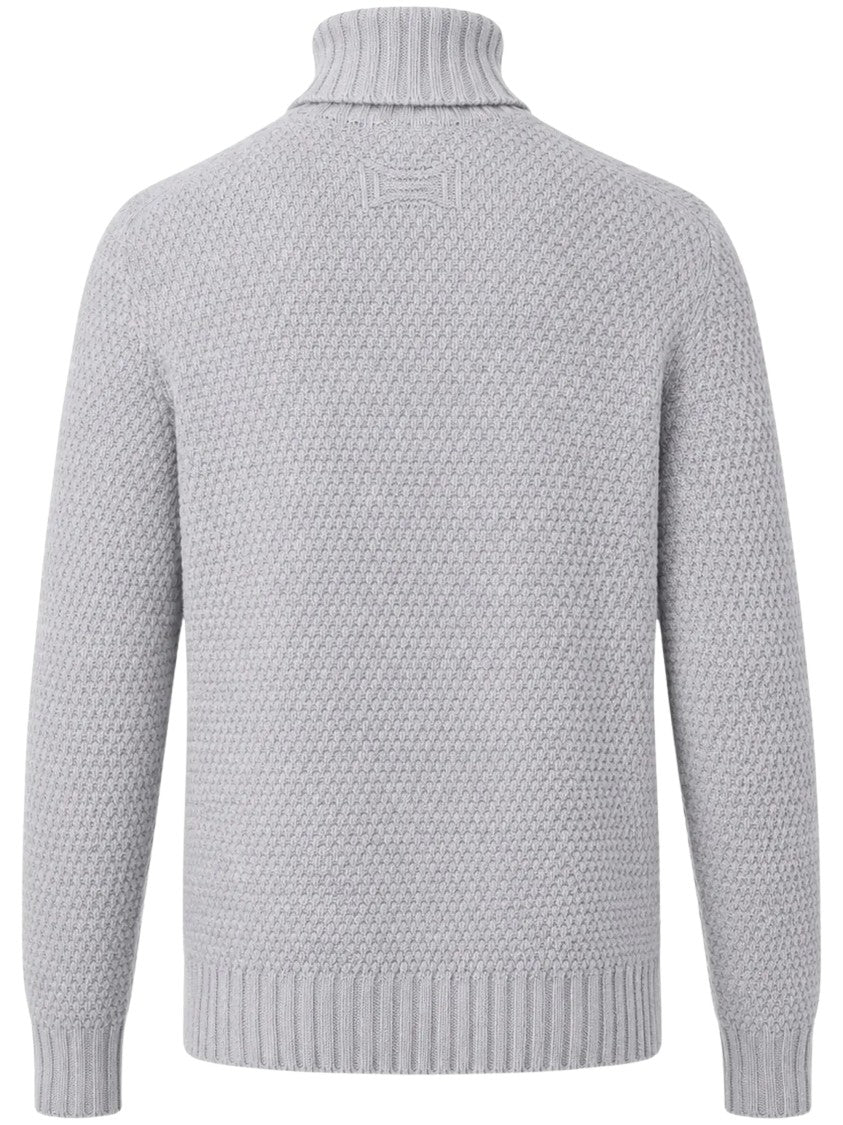 Drumohr Intricately Textured Aran Knit Turtleneck Sweater