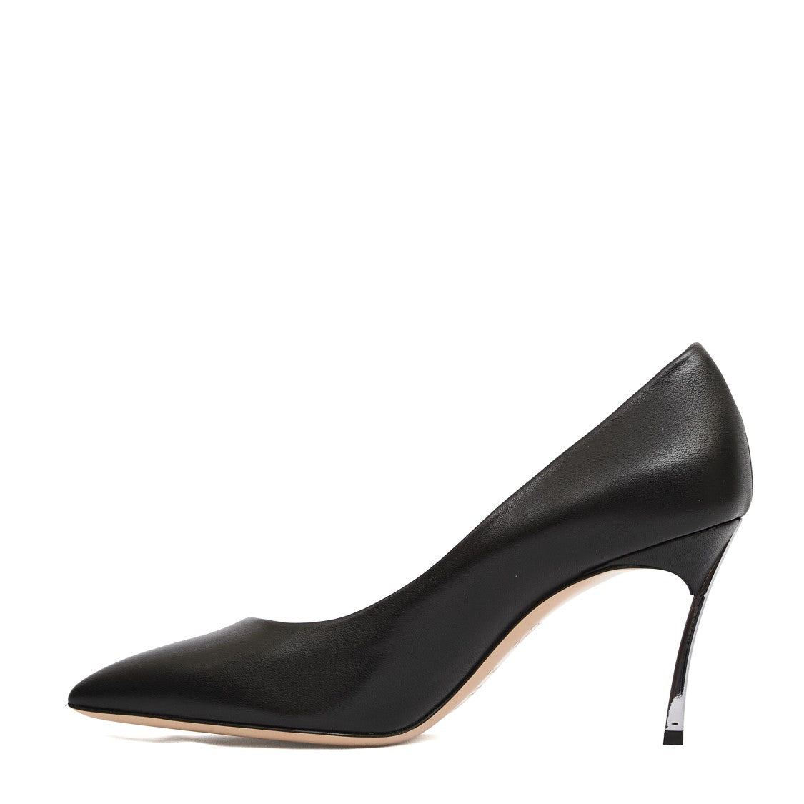 Casadei Pointed Toe Black Leather Pumps With 80Mm Blade Heel