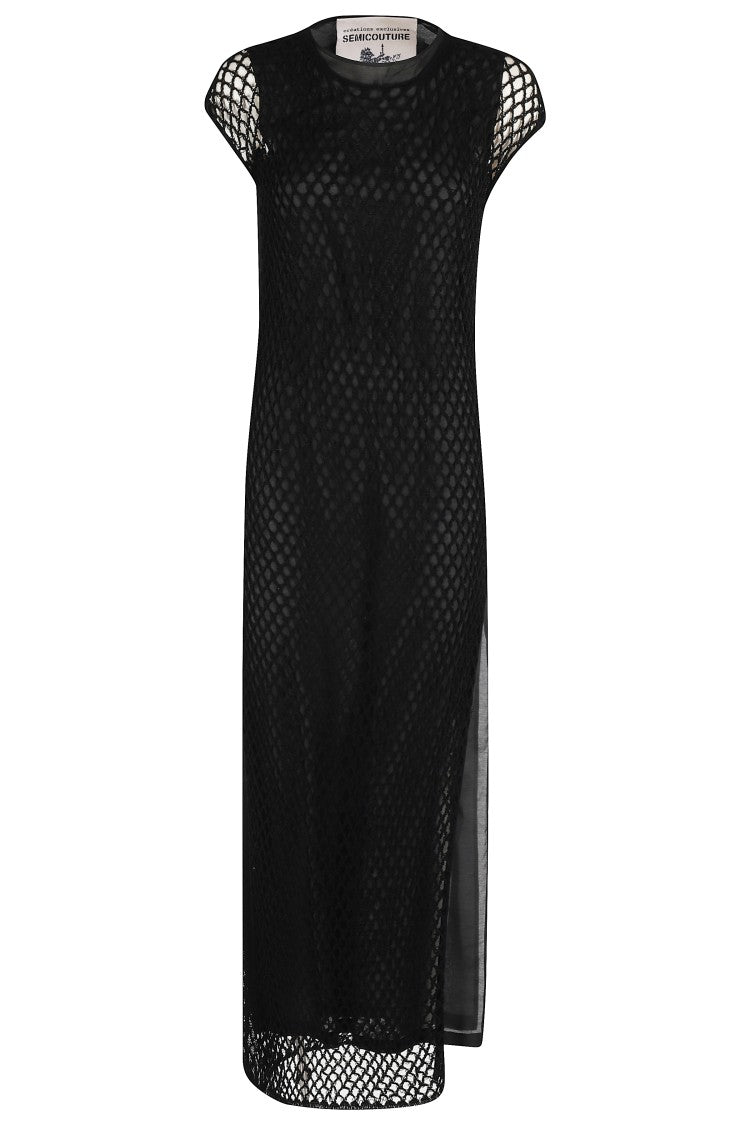 Semi Couture Mesh Fabric Maxi Dress With Side Slit