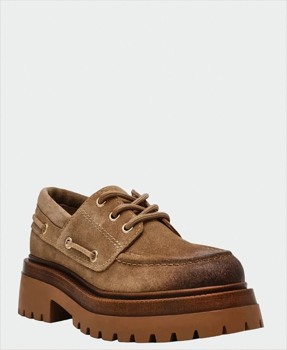 Steve Madden Taupe Suede Loafers With Lace-Up Detailing