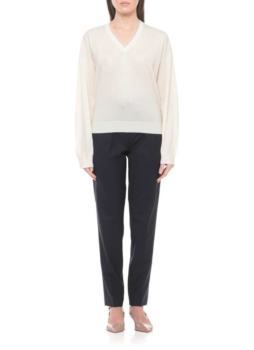Fabiana Filippi Ivory Lightpoint Detail V-Neck Sweater