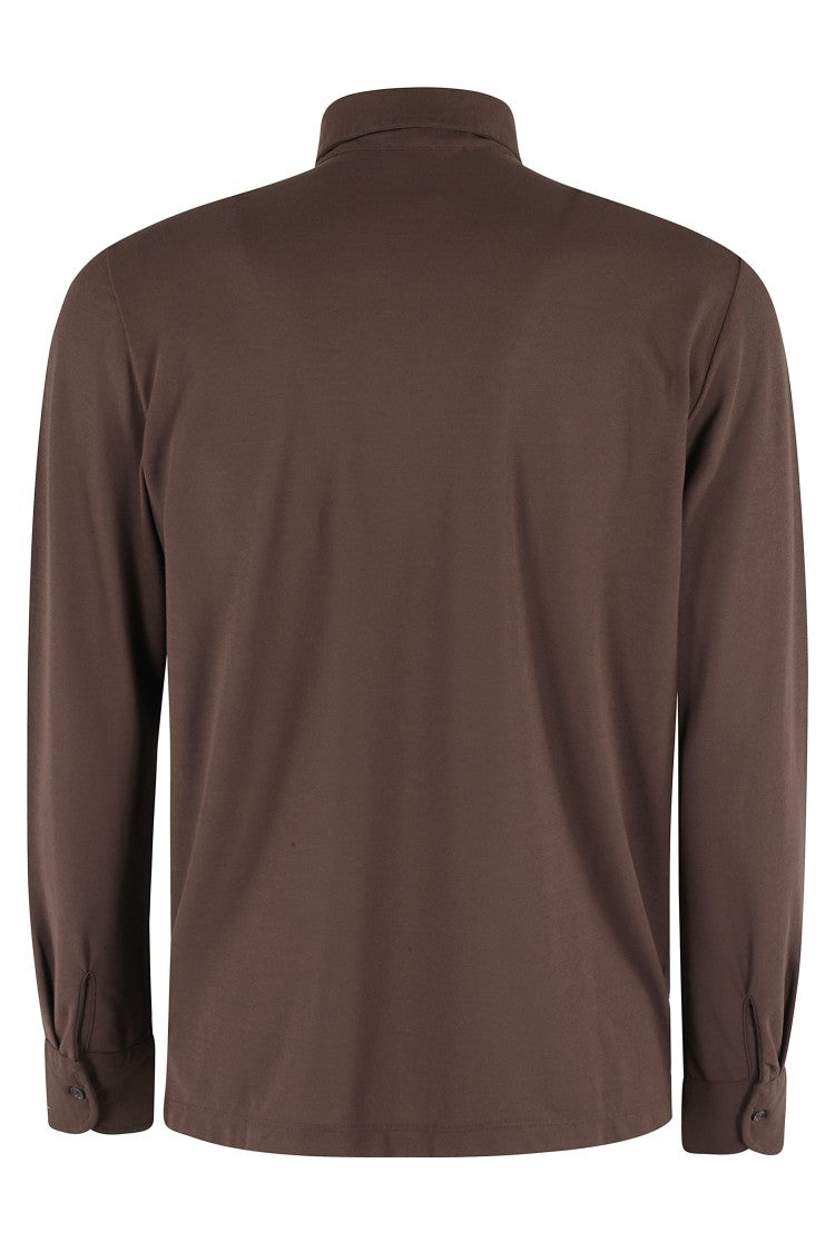 Zanone Brown Ice Cotton Long-Sleeved Polo With Classic Collar