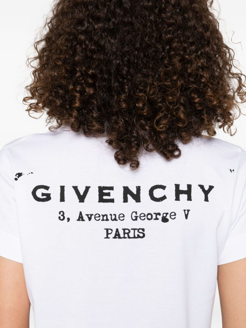 Givenchy White Cotton Logo Print Crew Neck Top