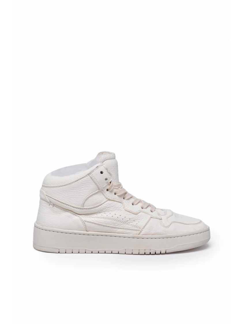 Eleventy White High-Top Fur Interior Leather Sneakers