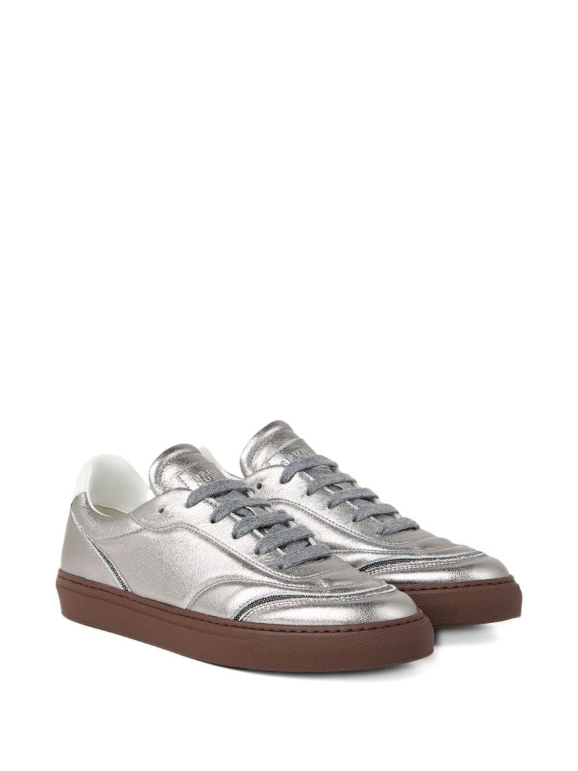 Brunello Cucinelli Streamlined Silver Sneakers With Contemporary Detailing