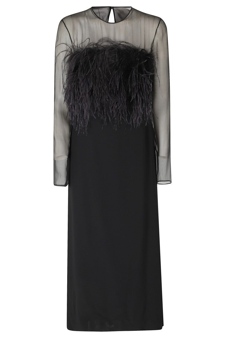 Alberta Ferretti Fluid Enver Satin Feather Detail Dress