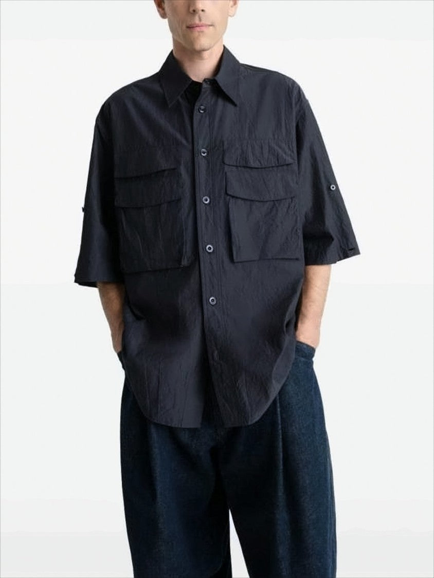 Lemaire Boxy Black Button-Down Shirt With Flap Pockets