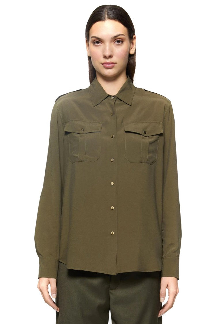 Dondup Green Viscose Utility Shirt