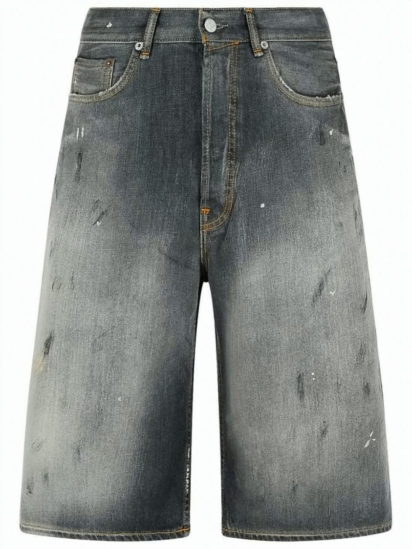 Acne Studios Faded Black Denim Shorts With Distressed Detailing