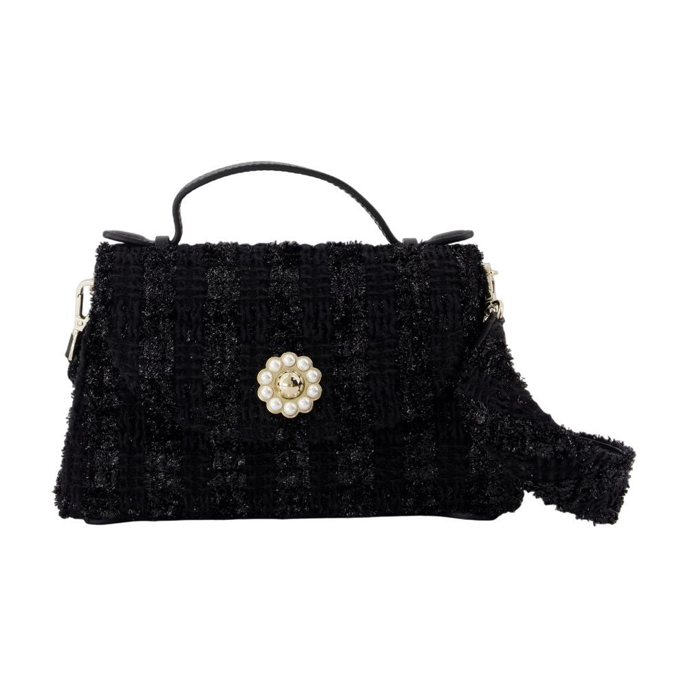Simone Rocha Textured Black Cotton Pouch With Pearl Flower Embellishment