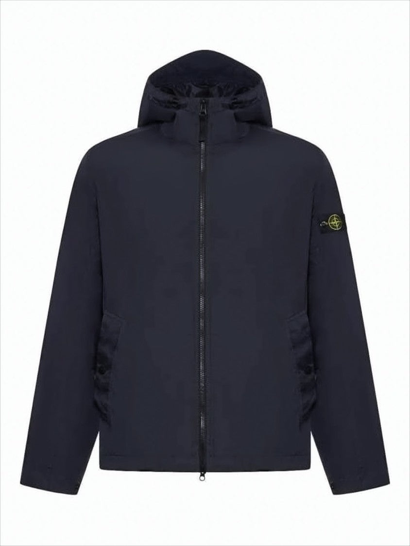 Stone Island Wrinkled Blue Hooded Wind Resistance Jacket