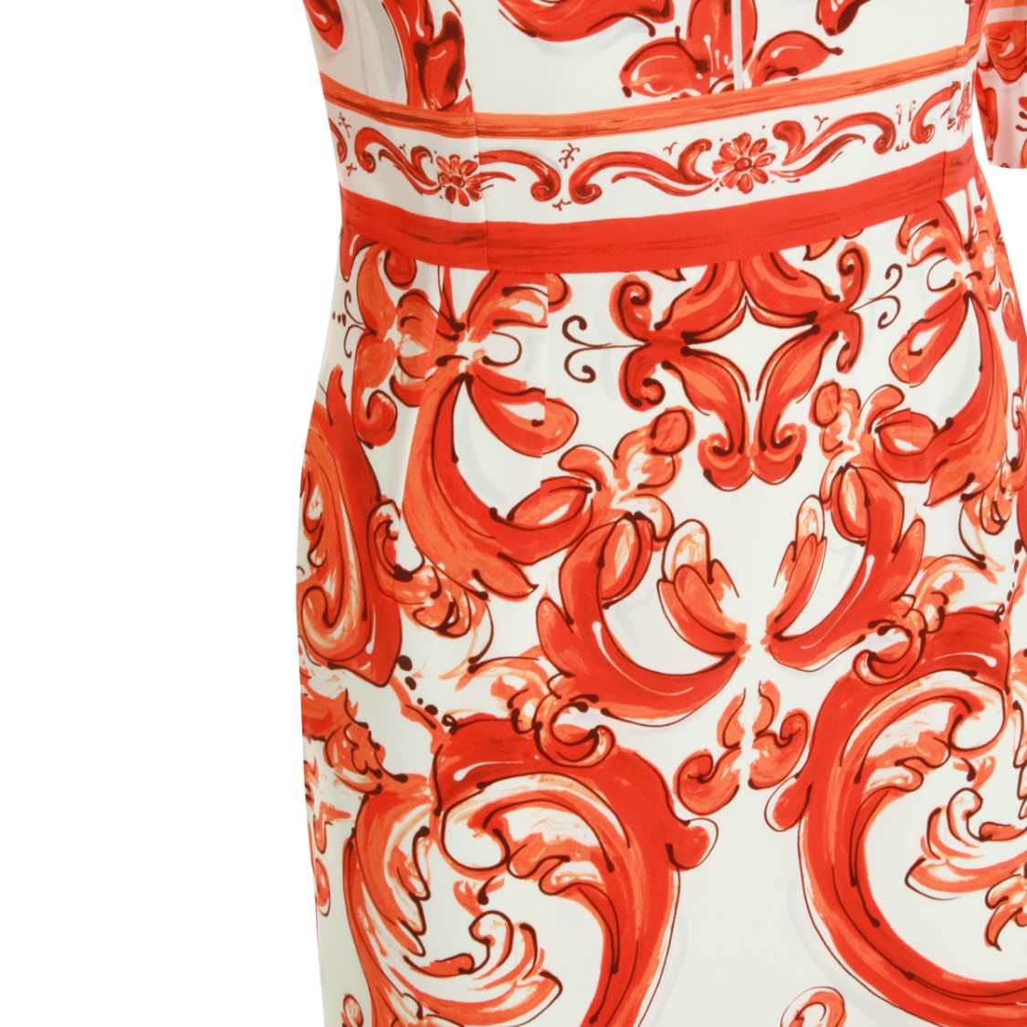 Dolce & Gabbana Vibrant Orange And White Midi Dress With Maiolica Pattern