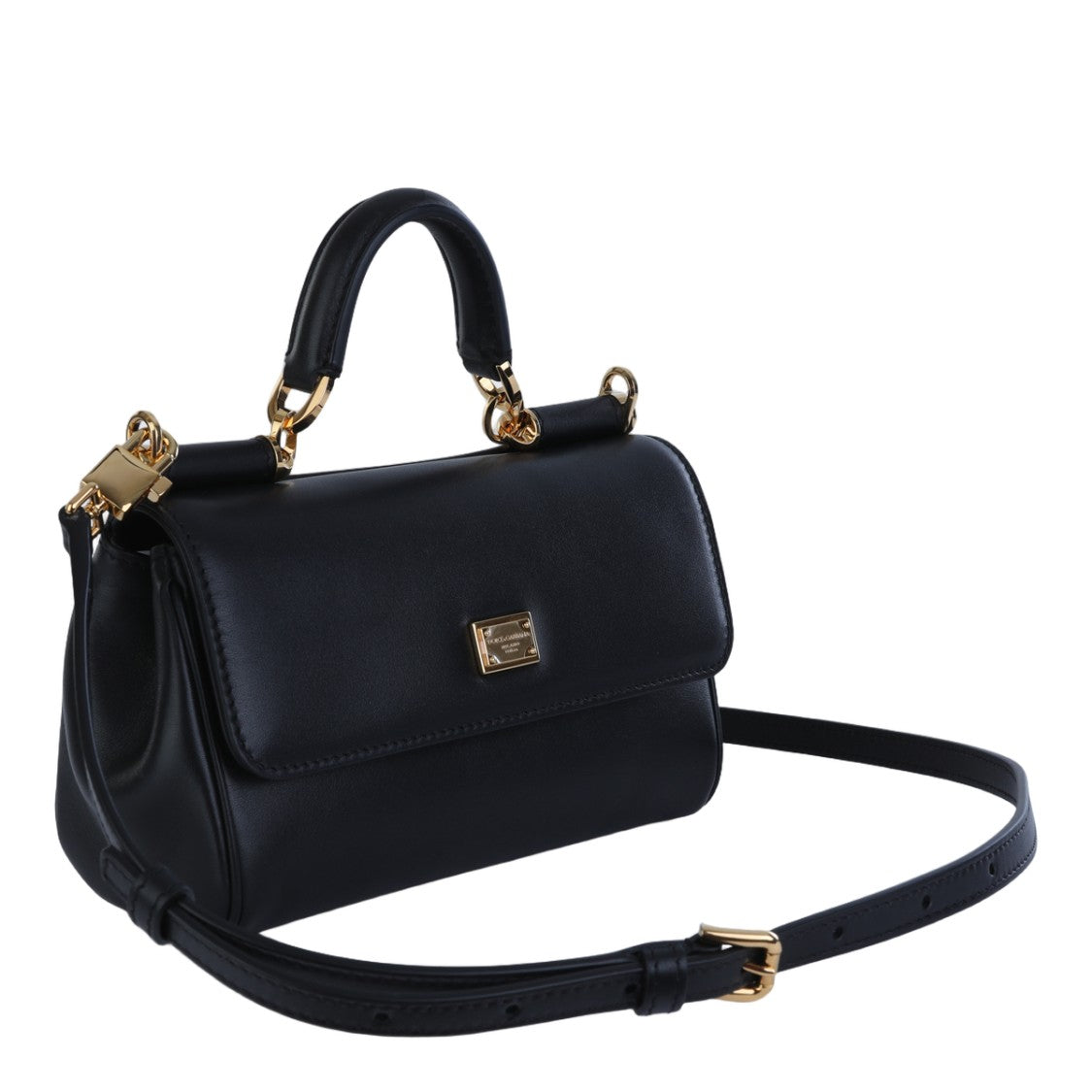 Dolce & Gabbana Structured Black Handbag With Gold-Tone Accents