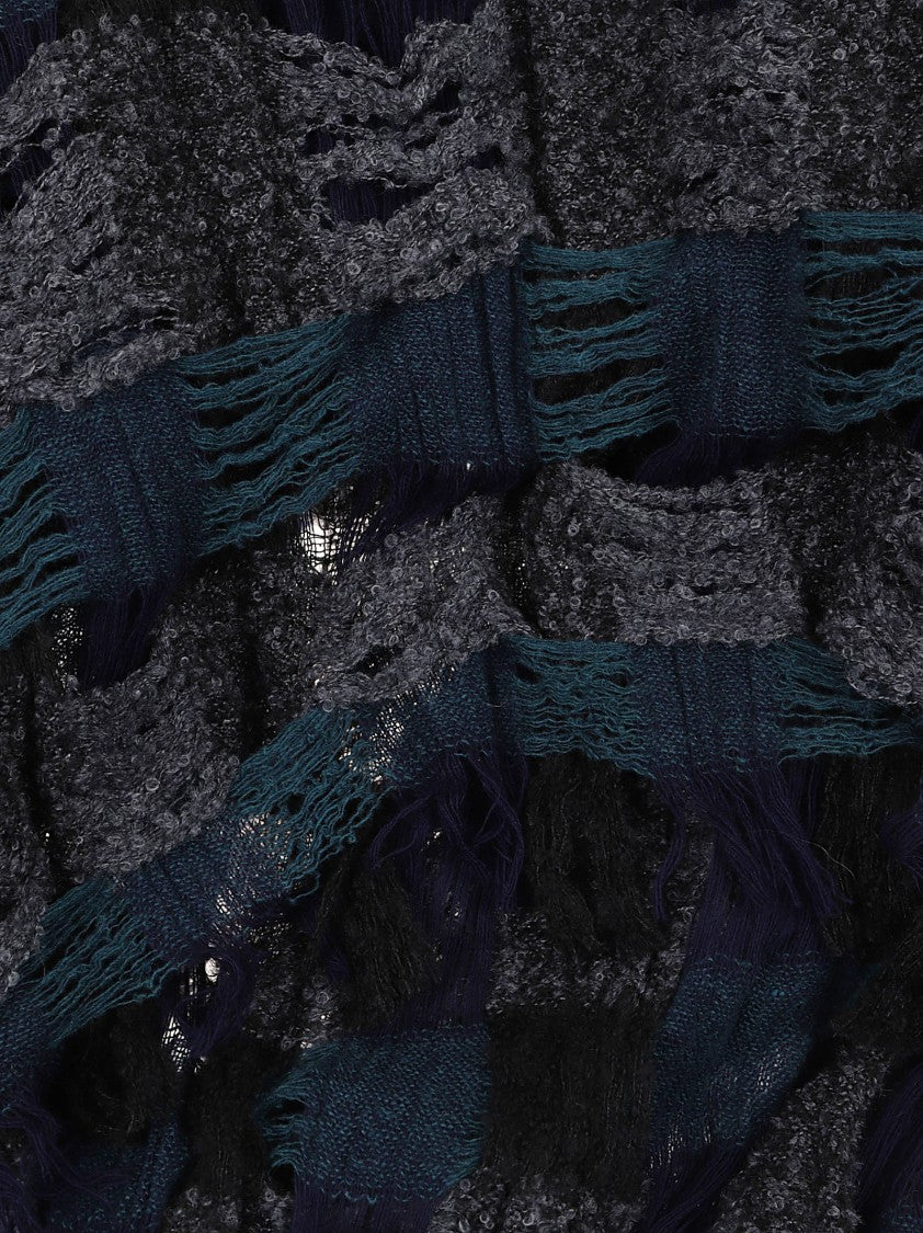 Yohji Yamamoto Artisanal Wool Blend Scarf With Openwork Check Pattern