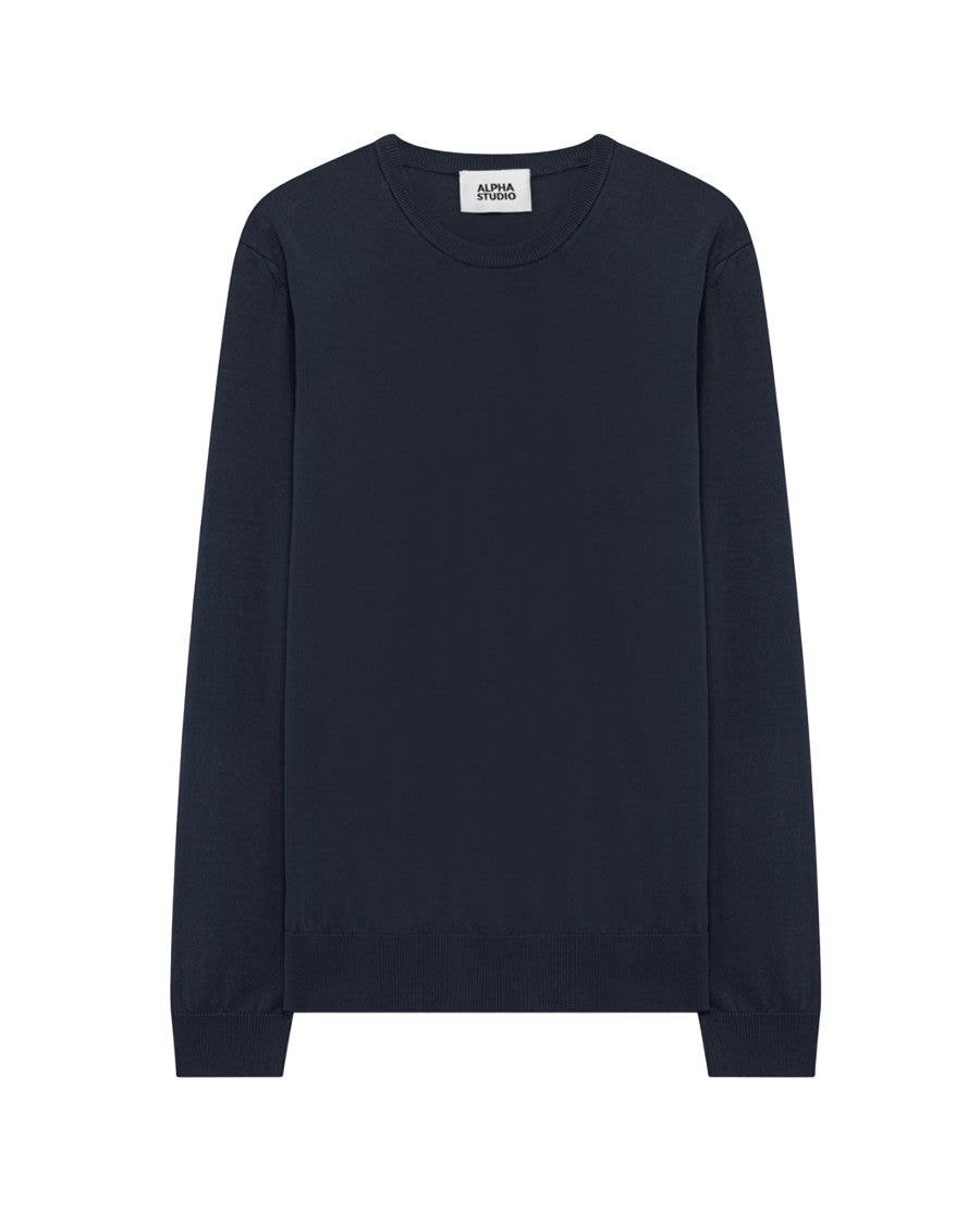Alpha Studio Midnight Blue Crepe Crewneck Top