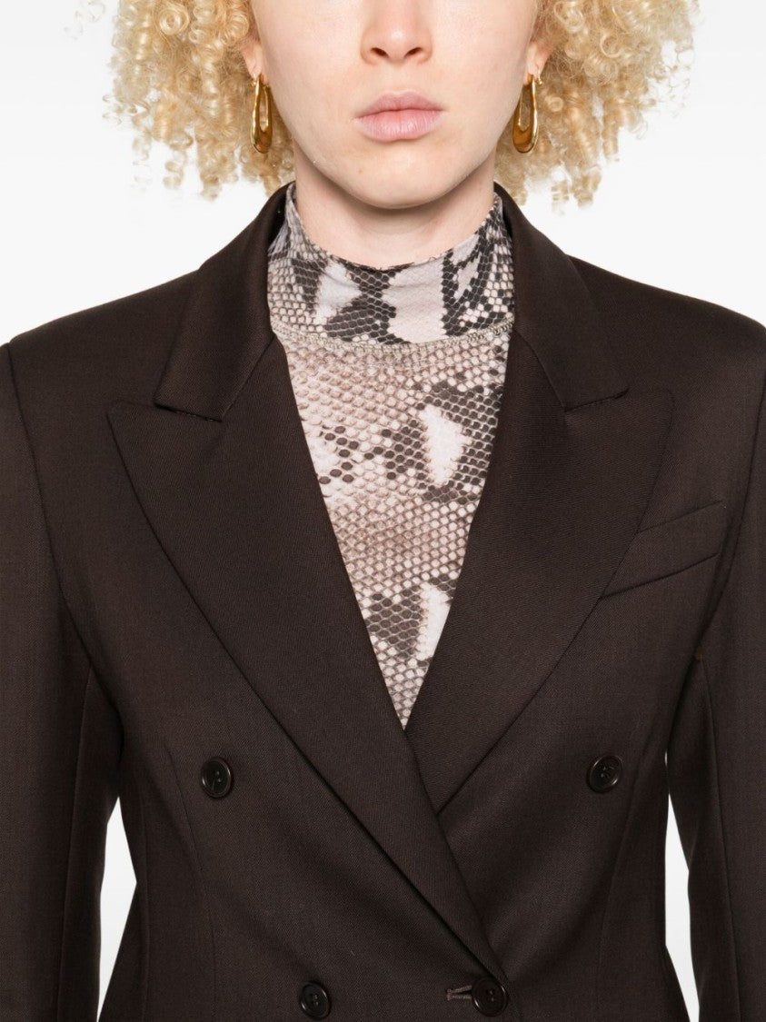 Parosh Double-Breasted Gabardine Blazer With Flap Pockets