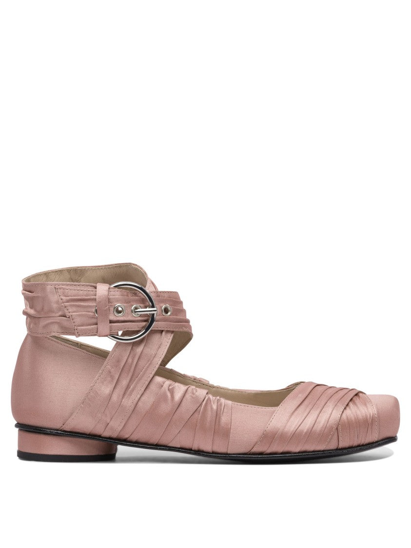 Alohas Ruched Pink Ballerinas With Ankle Strap