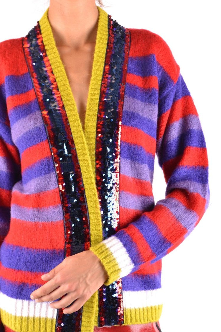 Pinko Multicolor Striped V-Neck Sweater With Sequined Panels