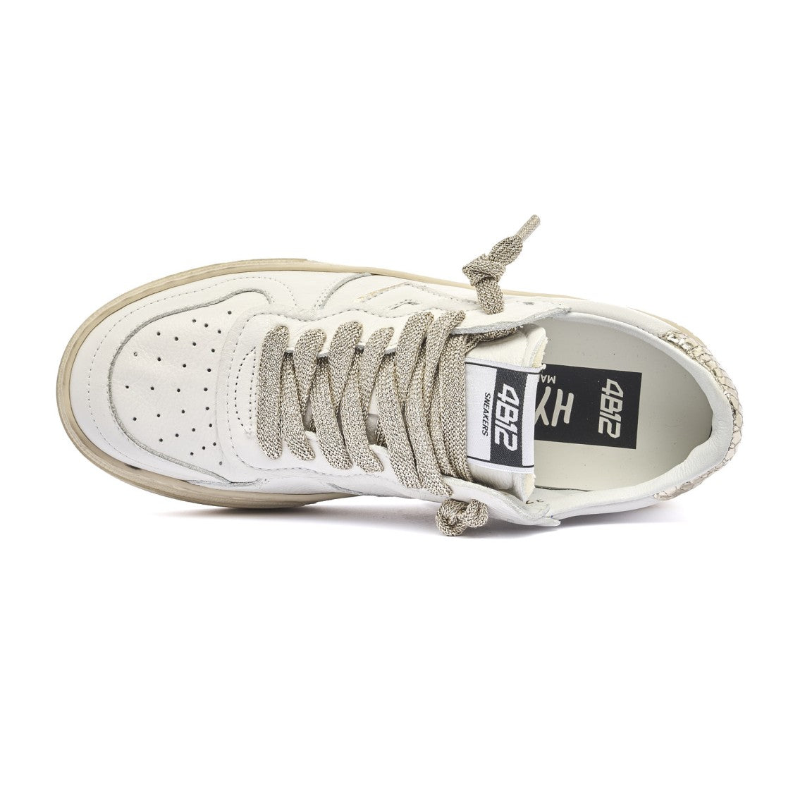 4B12 Elevated Leather Sneakers With Breathable Cotton Cover And Detailing