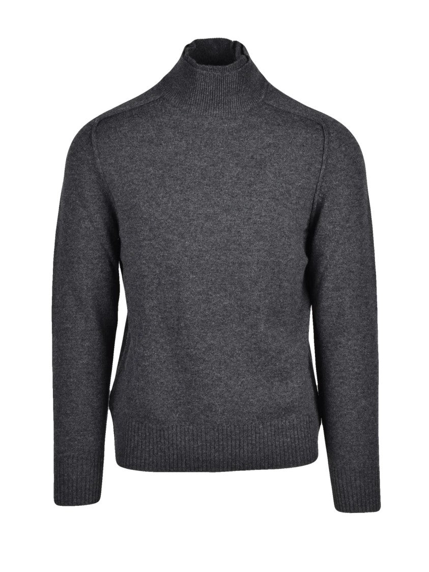 Paolo Pecora Grey Raglan Sleeves Virgin Wool Mock-Neck Sweater