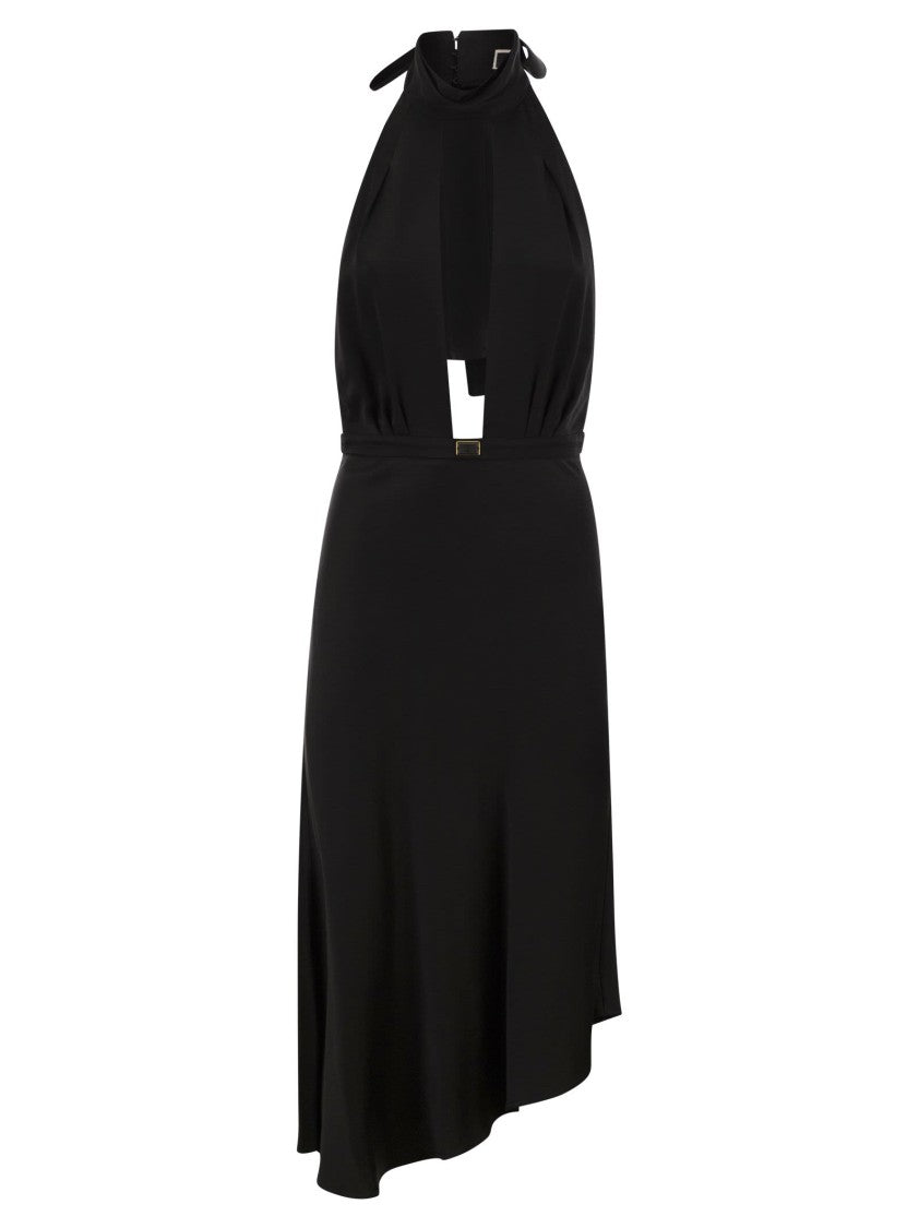 Elisabetta Franchi Satin Midi Dress With Asymmetric Skirt