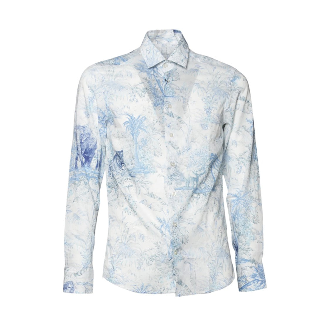 Etro Light Blue Cotton Shirt Safari Print