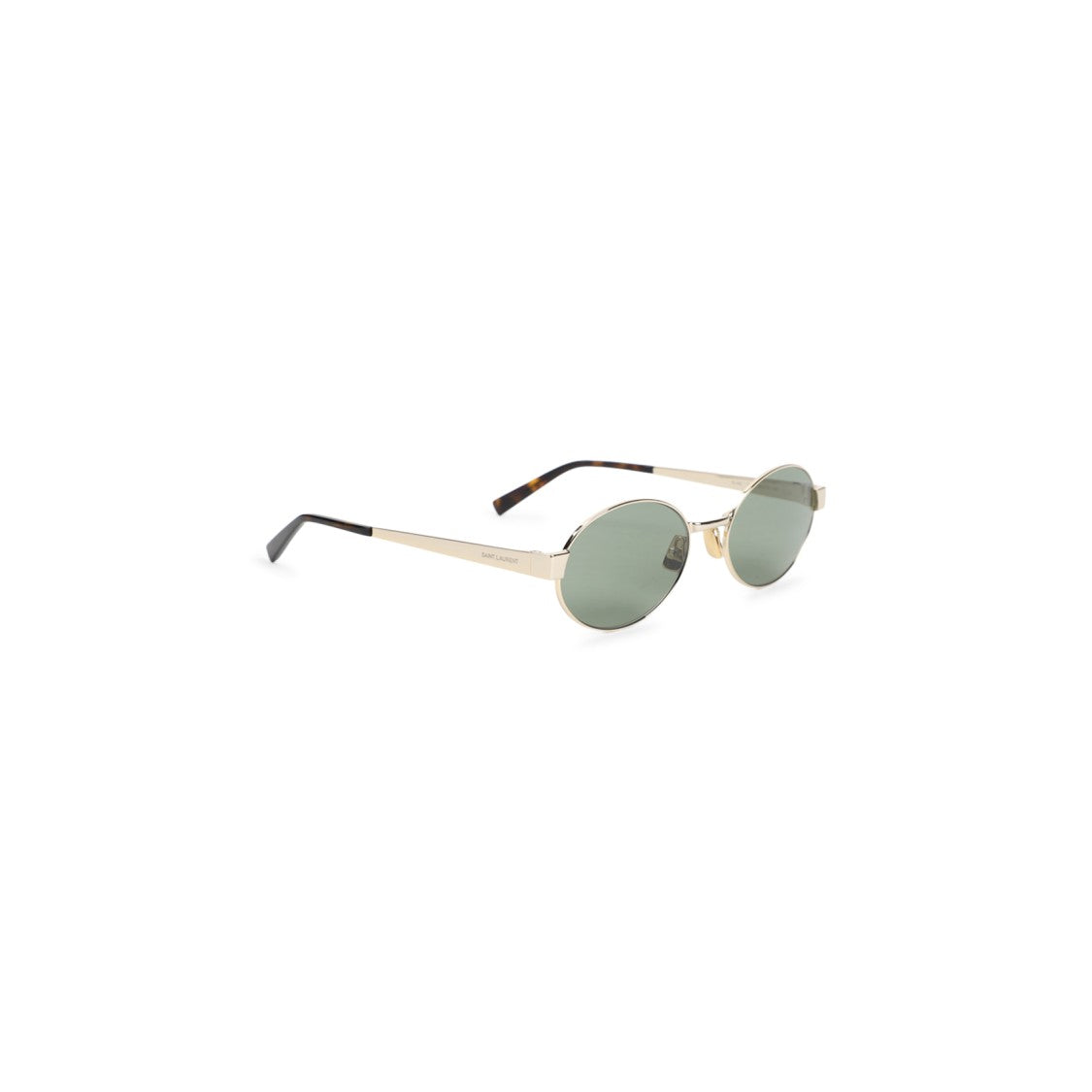Saint Laurent Gold-Tone Metallic Sunglasses With Oval Green Lenses