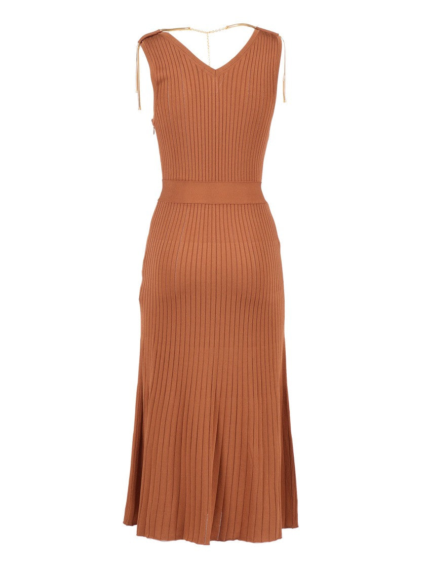 Elisabetta Franchi Ribbed Tied Straps Midi Dress