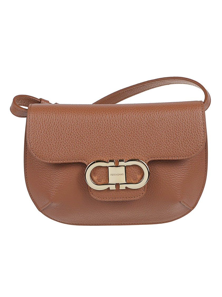 Ferragamo Mini Flap Bag With Double Gancini Gold-Tone Ornament