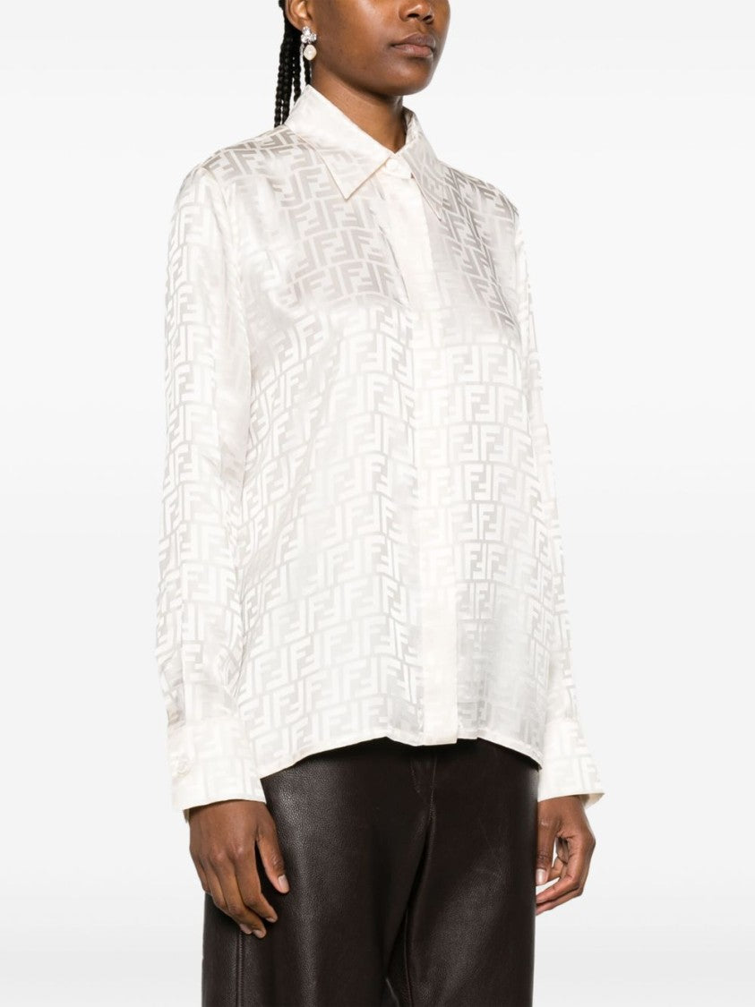Fendi White Jacquard Shirt With Tonal Monogram Design