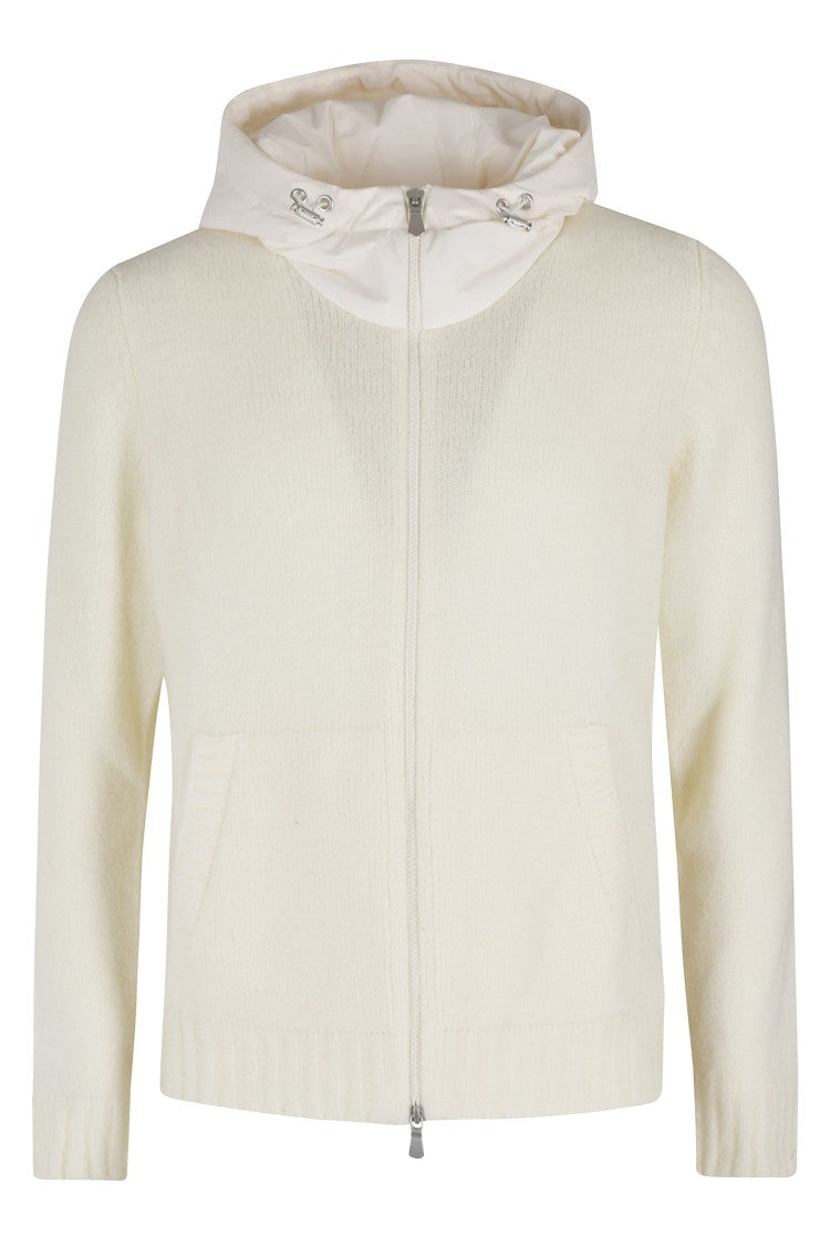 Gran Sasso White Hooded Zip Wool-Blend Cardigan