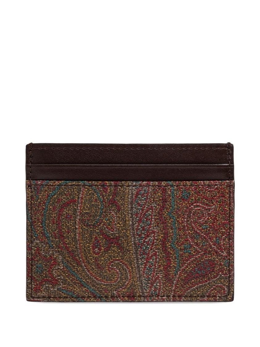 Etro Slim Card Holder In Paisley Jacquard Canvas