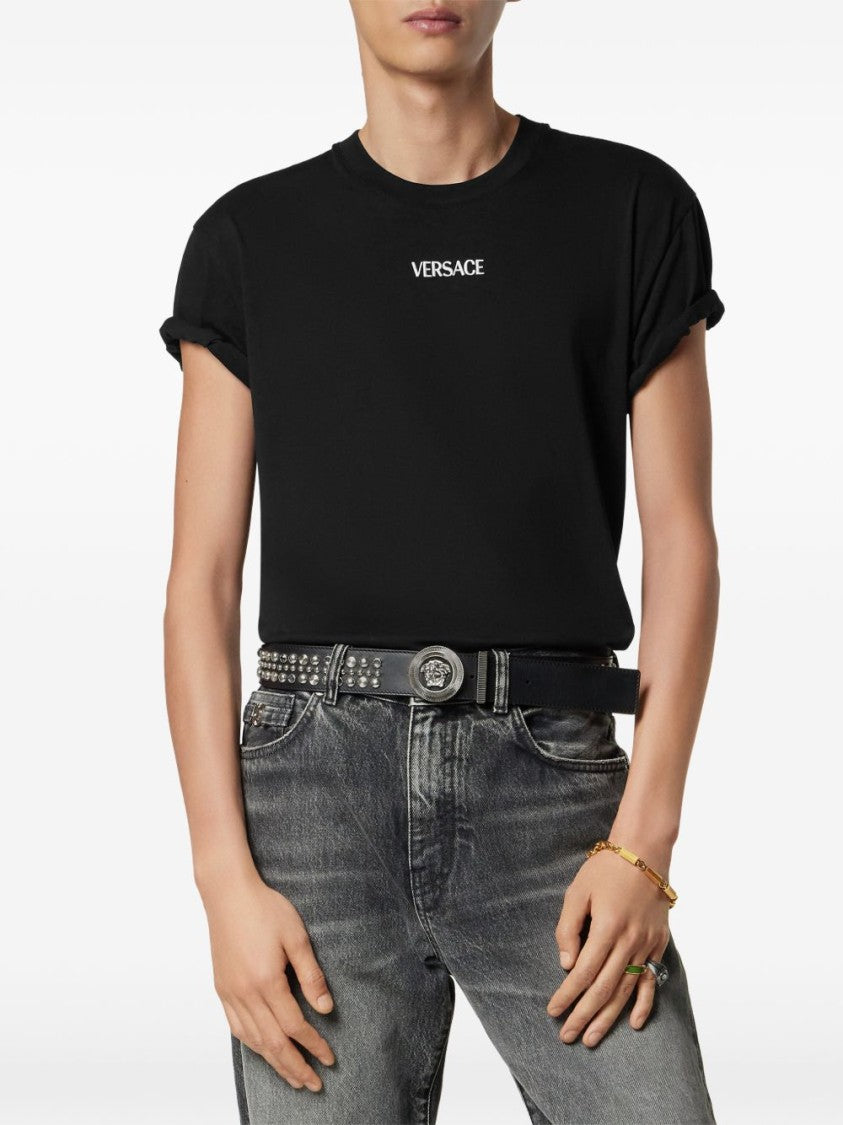 Versace Classic Black Minimalist Silk Nylon T-Shirt