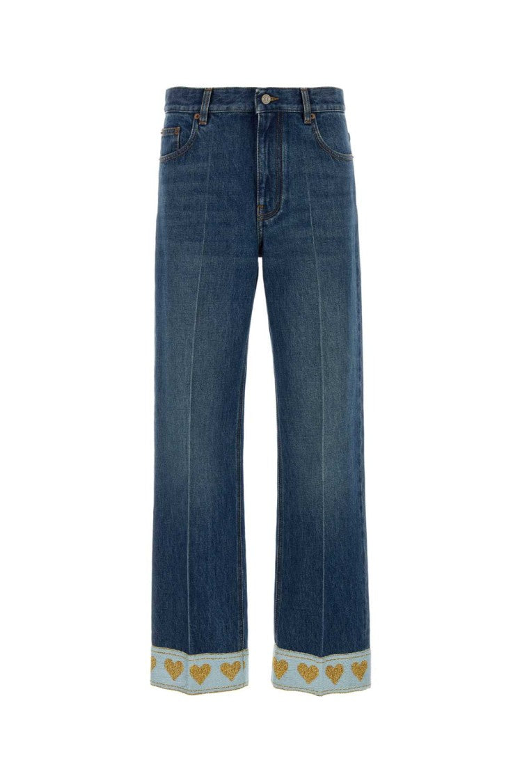 Valentino Garavani Straight-Leg Denim Jeans With Heart Motif Hem
