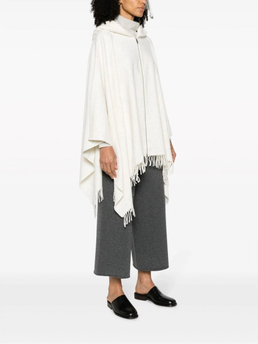 Fabiana Filippi Textured White Cape With Cozy Hood