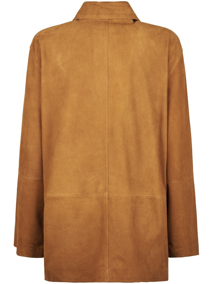 Alberta Ferretti Suede Brown Jacket With Classic Collar