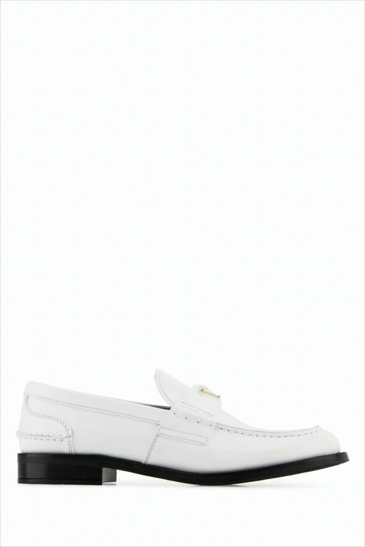 Prada Minimalist White Calf Leather Loafer With Rubber Sole